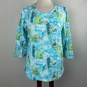 Koret Three Quarter Sleeve Beaded Floral Top Size M EUC